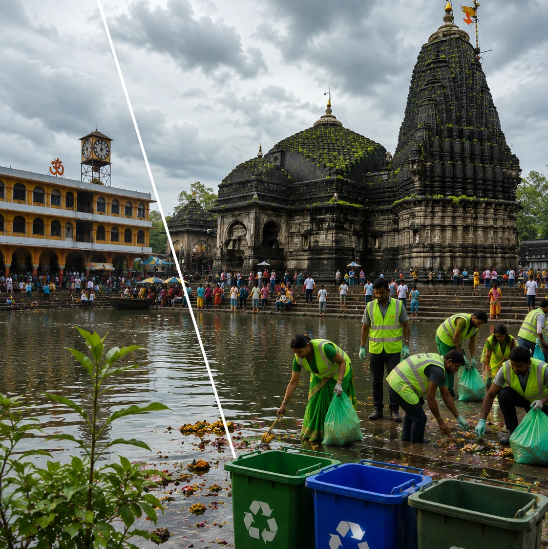 गोदावरी नदी की स्वच्छता, पर्यावरण संरक्षण और हरित कुंभ अभियान का आकर्षक दृश्य
