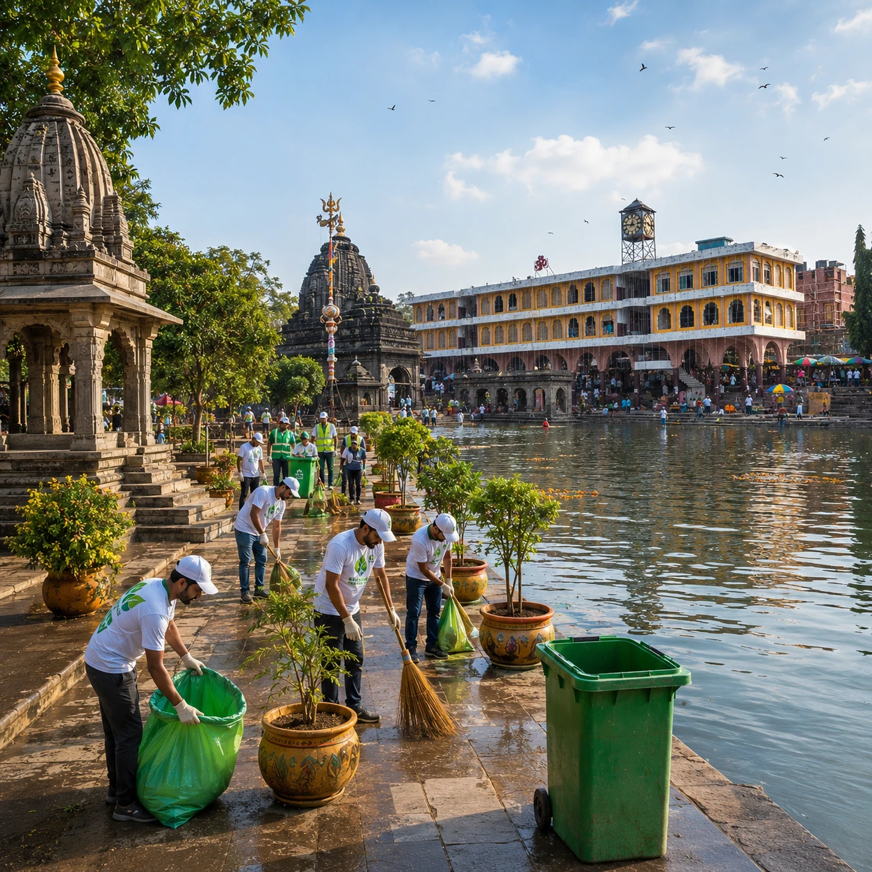 नासिक कुंभ २०२७ में स्वच्छता, हरित पहल और श्रद्धालुओं की पर्यावरण के प्रति जागरूकता का दृश्य