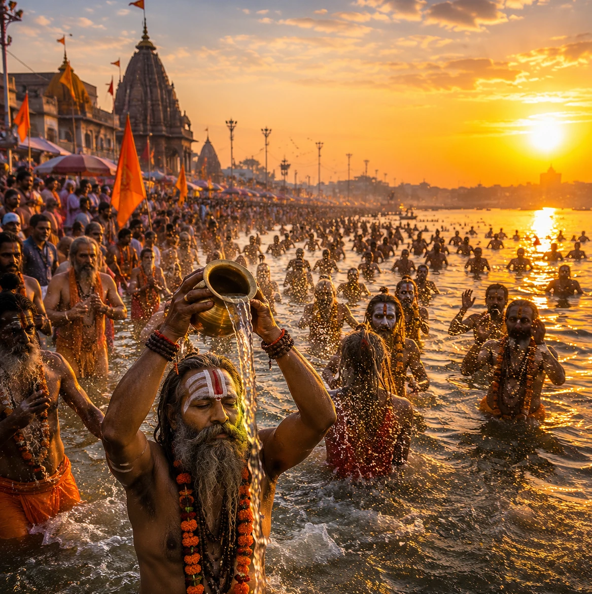 गोदावरी तट पर श्रद्धालुओं और संतों का पवित्र शाही स्नान