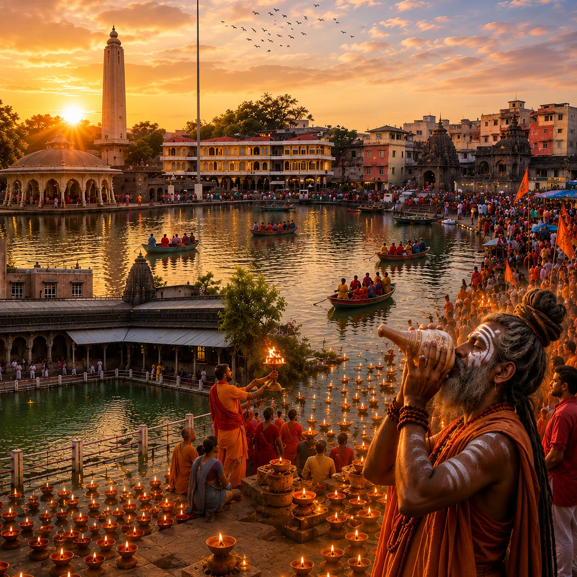 नासिक सिंहस्थ कुंभ में साधु-संत, श्रद्धालु और भारतीय सांस्कृतिक परंपराओं का जीवंत दृश्य